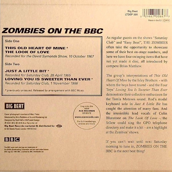 Image of Back Cover of 7" EP - VG+/VG+ - THE ZOMBIES, Zombies On The BBC (Big Beat Records; LTDEP 008, UK 2010, Picture Sleeve), ,  - 2056067S