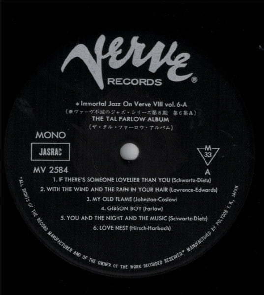 Image of Label Cover of LP - G+/VG - TAL FARLOW, The Tal Farlow Album (Verve Records; MV 2584, Japan 1976 Reissue), Partial seam splits at top and bottom of sleeve. Ringwear, bumped corner, discolouration. Light marks and scuffs on the record - nothing serious.,  - 2026071E