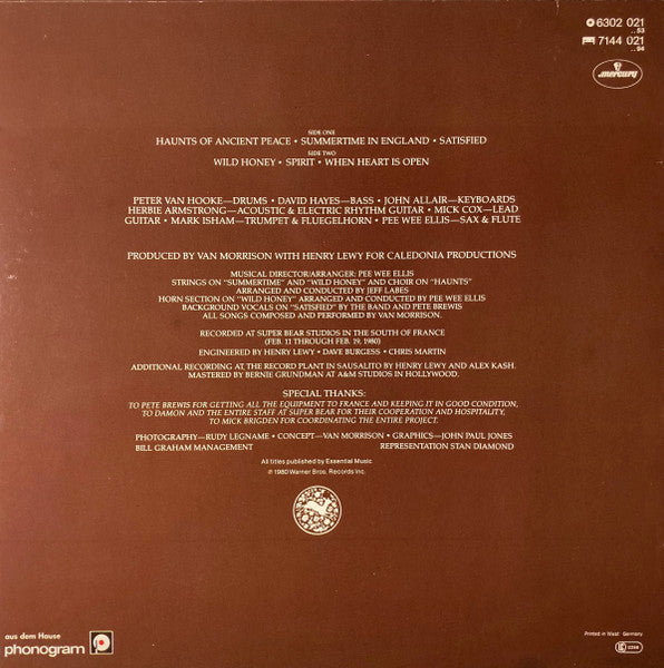 Image of Back Cover of LP - VG/VG - VAN MORRISON, Common One (Mercury; 6302 021, Germany 1980), ,  - 2026074E