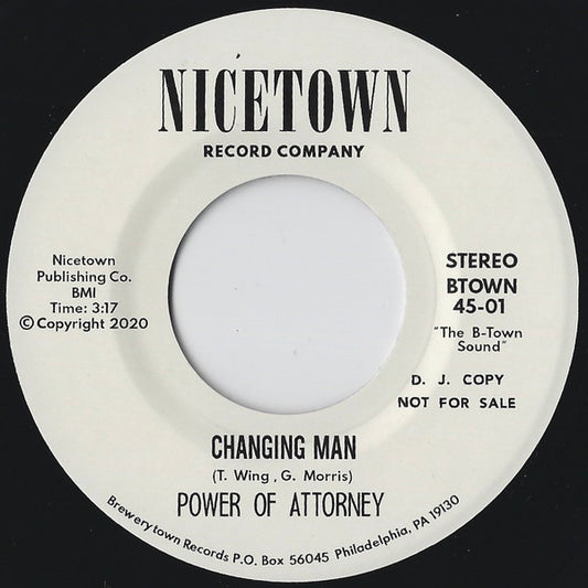 Image of Front Cover of 7" - /EX - POWER OF ATTORNEY, Changing Man / I'm Just Your Clown (Nicetown Records; BTOWN 45-01, US 2020 Reissue), ,  - 2056120S