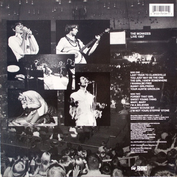 Image of Back Cover of LP - VG/VG+ - THE MONKEES, Live 1967 (Rhino Records; RNLP 70139, US 1987), ,  - 2016241C