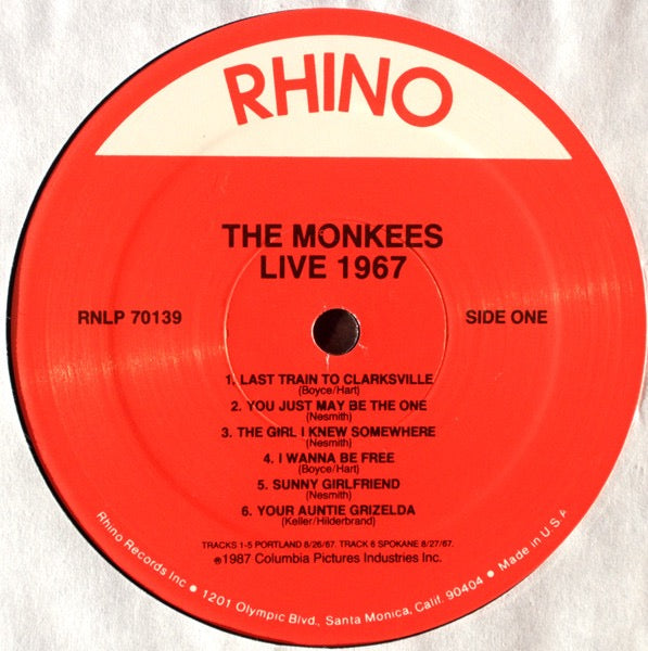 Image of Label Cover of LP - VG/VG+ - THE MONKEES, Live 1967 (Rhino Records; RNLP 70139, US 1987), ,  - 2016241C