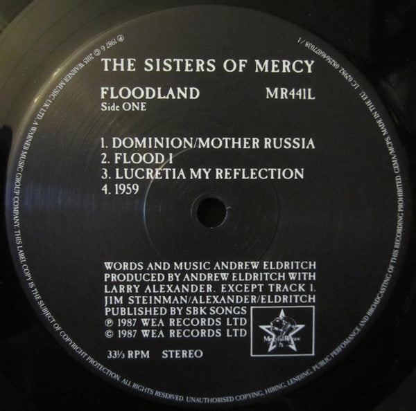 Image of Label Cover of LP - VG+/VG - THE SISTERS OF MERCY, Floodland (Warner Music Group; 0825646077038 / 1, Europe 2015 Reissue, Non-Barcoded Sleeve, Inner & Insert), Strong VG. "Made in Czech Republic" sticker on rear.,  - 2016194C