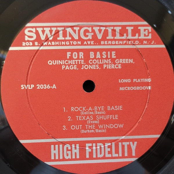 Image of Label Cover of LP - VG/VG - PAUL QUINICHETTE, JO JONES, SHAD COLLINS, NAT PIERCE, WALTER PAGE, FREDDIE GREEN, For Basie (Prestige Swingville; SV 2036, US 1963 Reissue, Pasteback Sleeve, Mono), Light marks only. Shelf wear to sleeve.,  - 2016280C