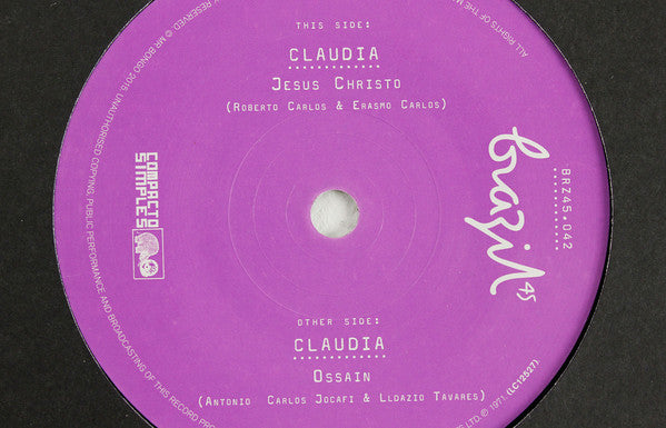 Image of Label Cover of 7" - EX/EX - CLAUDIA, Jesus Cristo / Ossain (Mr Bongo; BRZ45.042, UK 2016, Company Sleeve, Solid Centre), ,  - 2056135S