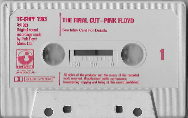 Image of Back Cover of Cassette - VG/VG - PINK FLOYD, The Final Cut (Harvest; tc-shpf 1983, UK 1983, J - Card), ,  - 2036012E
