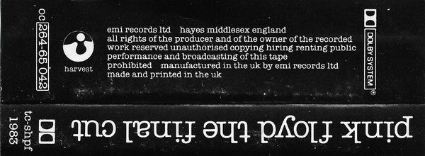 Image of Label Cover of Cassette - VG/VG - PINK FLOYD, The Final Cut (Harvest; tc-shpf 1983, UK 1983, J - Card), ,  - 2036012E