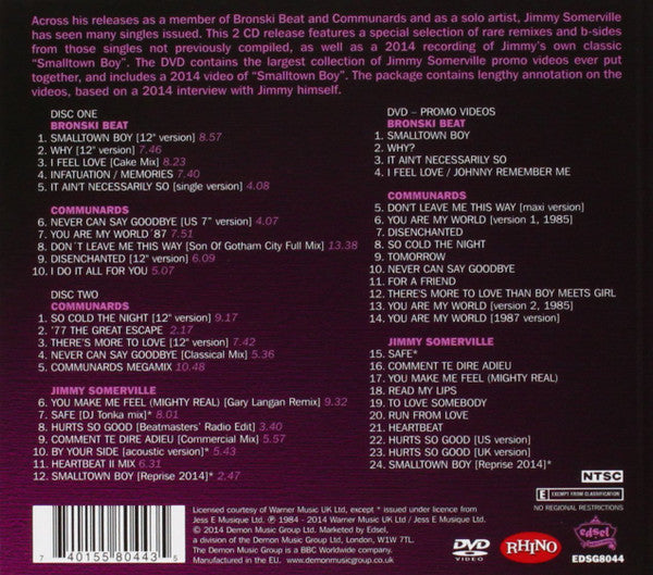 Image of Back Cover of 3xCD - M/M - JIMMY SOMERVILLE, BRONSKI BEAT AND THE COMMUNARDS, Dance & Desire: Rarities & Videos (Rhino Records; EDSG8044, UK & Europe 2014, 2 CD And DVD), ,  - 2036090E