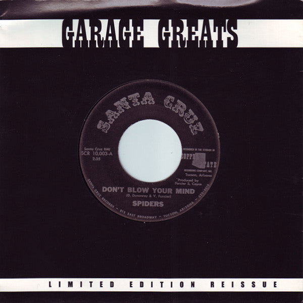 Image of Front Cover of 7" - VG/VG - SPIDERS, Don't Blow Your Mind (Santa Cruz Records; SCR 10.003, UK 2008 Reissue, Company Sleeve, Unofficial, Limited to 500), Numbered 91/500. Strong VG.,  - 2056217S
