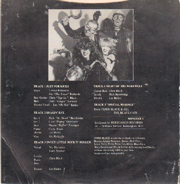 Image of Back Cover of 7" - VG/VG - CHRIS BLACK (5) & BLACK CAT, For Rockers Only (Persuasion Records; MONSTER 1, UK 1980s, Picture Sleeve), Strong VG Throughout ,  - 2016256C