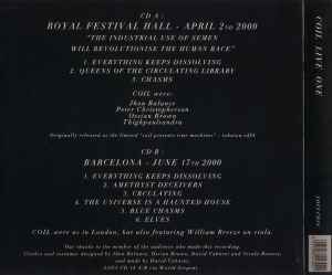 Image of Back Cover of 2xCD - VG+/VG+ - COIL, Live One (Threshold House; LOCI CD18, UK 2003, Triple Digipak), Slight barely visible wrinkle on bottom of front cover. ,  - 2036115E