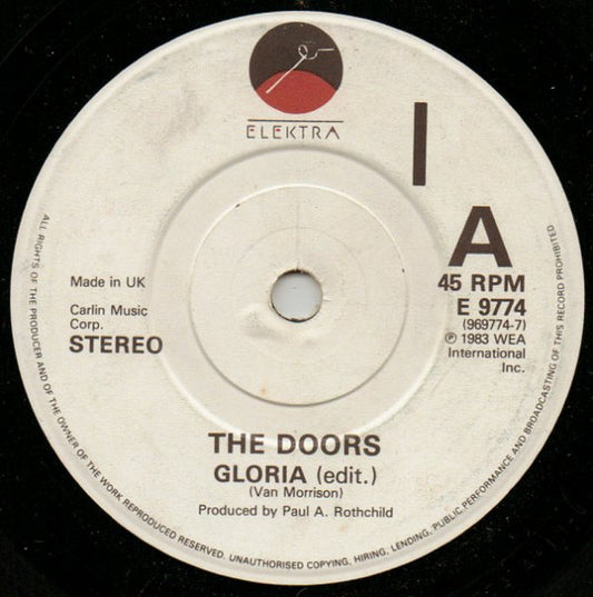 Image of Front Cover of LP - VG+/VG+ - THE DOORS, Gloria / Love Me Two Times (Elektra; E 9774, UK 1983, Company Sleeve), ,  - 2016257C