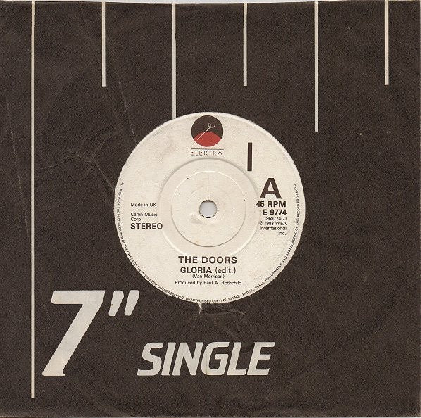 Image of Label Cover of LP - VG+/VG+ - THE DOORS, Gloria / Love Me Two Times (Elektra; E 9774, UK 1983, Company Sleeve), ,  - 2016257C