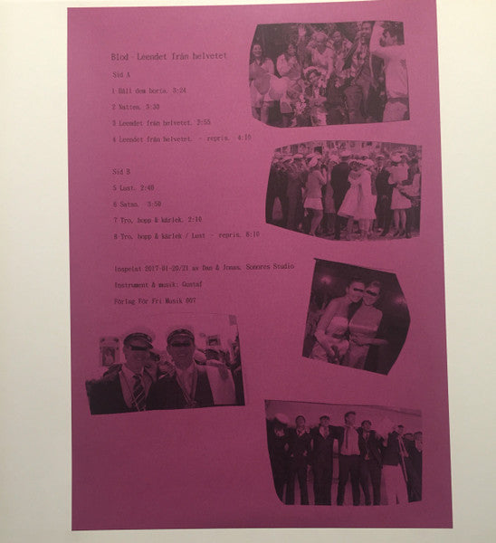 Image of Back Cover of LP - EX/EX - BLOD, Leendet Fr n Helvetet (F rlag F r Fri Musik ; 007, Sweden 2017, Hand Made Sleeve, Numbered Insert, Swedish Flag On Cocktail Stick Stuck To Inner), Limited Edition No 85/100,  - 2026180E
