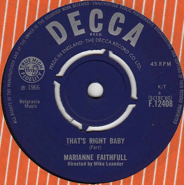 Image of Back Cover of 7" - VG/VG - MARIANNE FAITHFULL, Tomorrow's Calling (Decca; F.12408, UK 1966, Company Sleeve), ,  - 2016258C