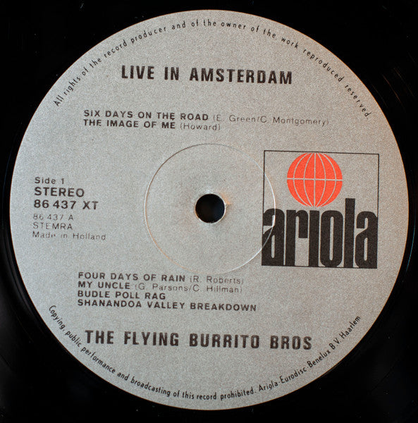 Image of Label Cover of LP - VG/VG - THE FLYING BURRITO BROS, Live In Amsterdam (Ariola; 86 439 XCT, Netherlands 1973 Reissue, Gatefold), Sticker ghost. Light wear all around.,  - 2046157S