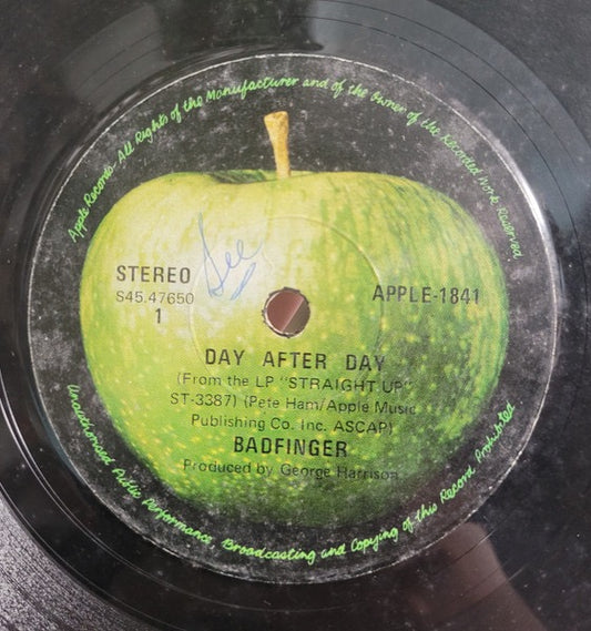Image of Front Cover of 7" - VG/VG - BADFINGER, Day After Day (Apple Records; APPLE-1841, Singapore 1971, Textured Company Sleeve), ,  - 2016403C