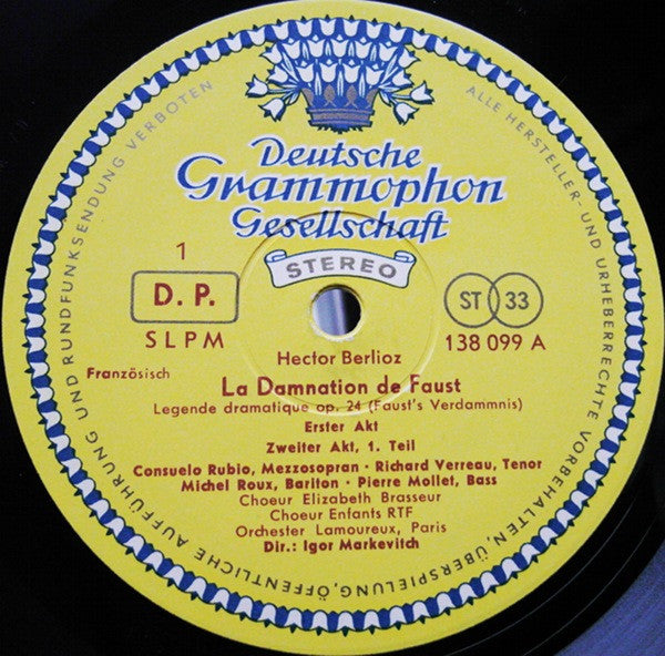 Image of Label Cover of 2xLP - VG+/VG+ - IGOR MARKEVITCH, Berlioz: La Damnation De Faust (Fausts Verdammnis) (Deutsche Grammophon; 138 099/100 SLPM, Germany , Box Set, Booklet), ,  - 2026155E
