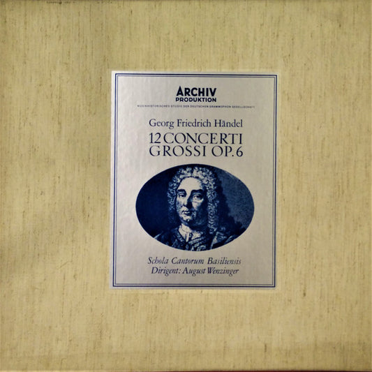 Image of Front Cover of 3xLP - VG+/VG+ - AUGUST WENZINGER, SCHOLA CANTORUM BASILIENSIS, H ndel: 12 Concerti Grossi Op.6 (Archiv Produktion; 198 346/48, Germany 1964, Cloth Bound Box Set, Booklet and Insert), ,  - 2026156E