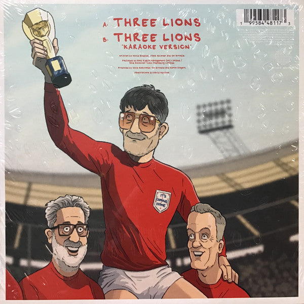 Image of Back Cover of 7" - NEW/NEW - BADDIEL, SKINNER & LIGHTNING SEEDS, Three Lions (Football's Coming Home): 30th Anniversary Edition (Sony; 19958448117, Europe 2026 Reissue, Red Vinyl), , 2026 marks the 30th anniversary of Three Lions (Football s Coming Home), released to coincide with the World Cup and celebrating one of the most iconic songs in British sporting and music history. Three Lions remains a truly unique chart phenomenon. It is the only song ever to reach UK Number One on four separate occas