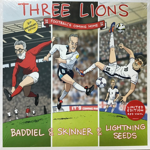 Image of Front Cover of 7" - NEW/NEW - BADDIEL, SKINNER & LIGHTNING SEEDS, Three Lions (Football's Coming Home): 30th Anniversary Edition (Sony; 19958448117, Europe 2026 Reissue, Red Vinyl), , 2026 marks the 30th anniversary of Three Lions (Football s Coming Home), released to coincide with the World Cup and celebrating one of the most iconic songs in British sporting and music history. Three Lions remains a truly unique chart phenomenon. It is the only song ever to reach UK Number One on four separate occa