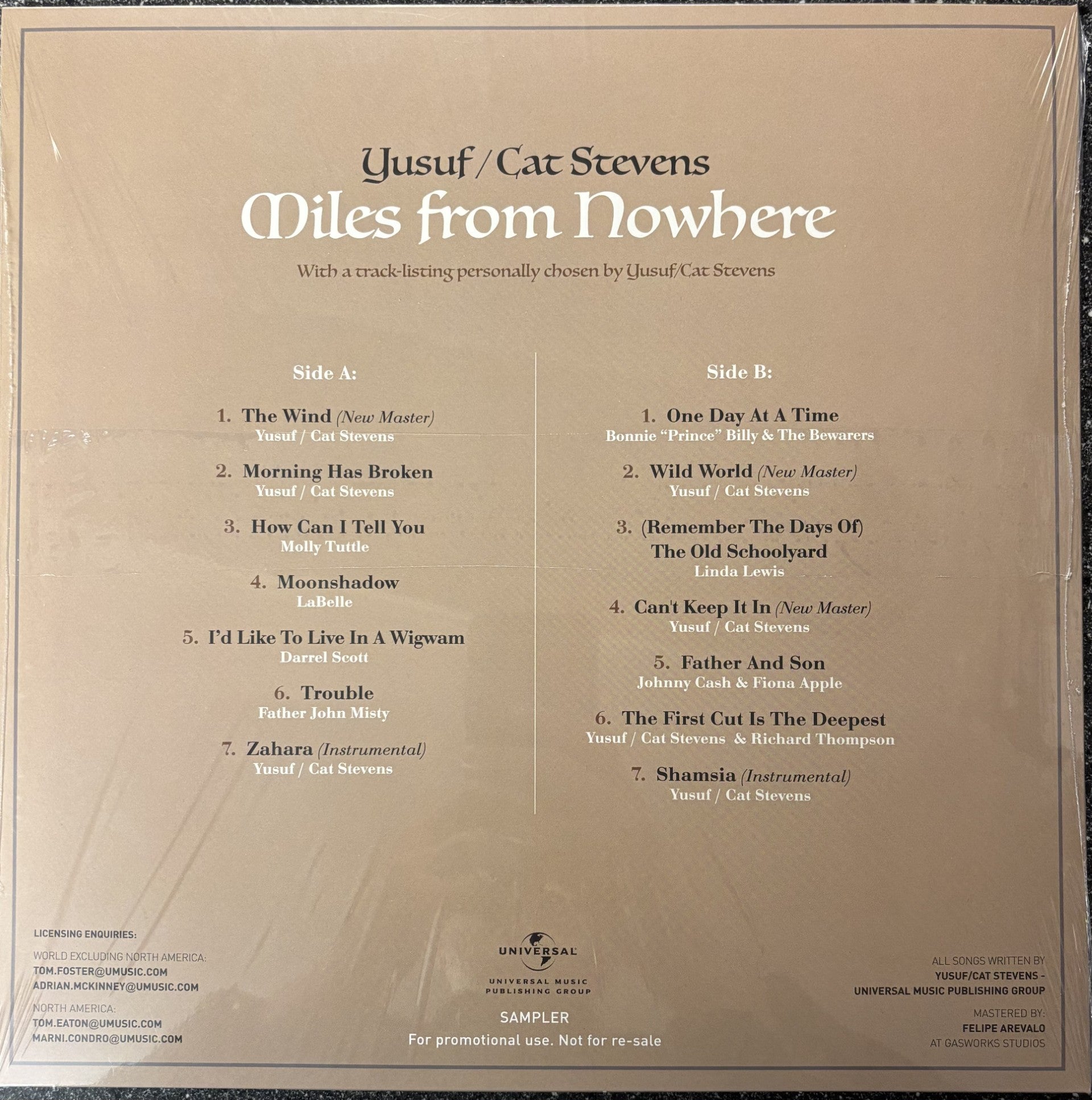 Image of Back Cover of LP - EX/EX - YUSUF / CAT STEVENS, Miles From Nowhere (Universal Music Publishing Group; YUSUFCAT0048, UK 2025, Promo Only, Inner, Originals and covers including Johnny Cash, Father John Misty, Bonnie Prince Billy...), Opened Instore, Still In Shrinkwrap,  - 2046189S
