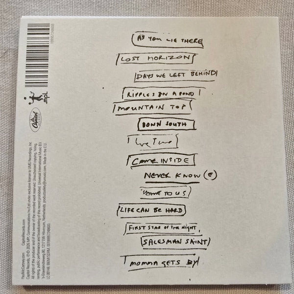 Image of Back Cover of CD - NEW/NEW - PAUL MCCARTNEY, The Boys of Dungeon Lane (EMI; 5724860, Europe 2026, Card Sleeve), , 'The Boys of Dungeon Lane' is a collection of rare and revealing glimpses into memories never-before shared, along with some newly inspired love songs, from one of the most culturally significant figures of our time. These extraordinary new songs find Paul writing with rare openness about his childhood in post-war Liverpool, the resilience of his parents, and early adventures shared wit