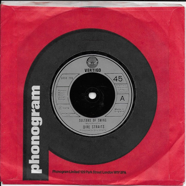Image of Label Cover of 7" - VG/VG+ - DIRE STRAITS, Sultans Of Swing (Vertigo; 6059 206, UK 1978, Company Sleeve, Silver Injection Label), Clean glossy disc, Light sleeve wear,  - 2016407C