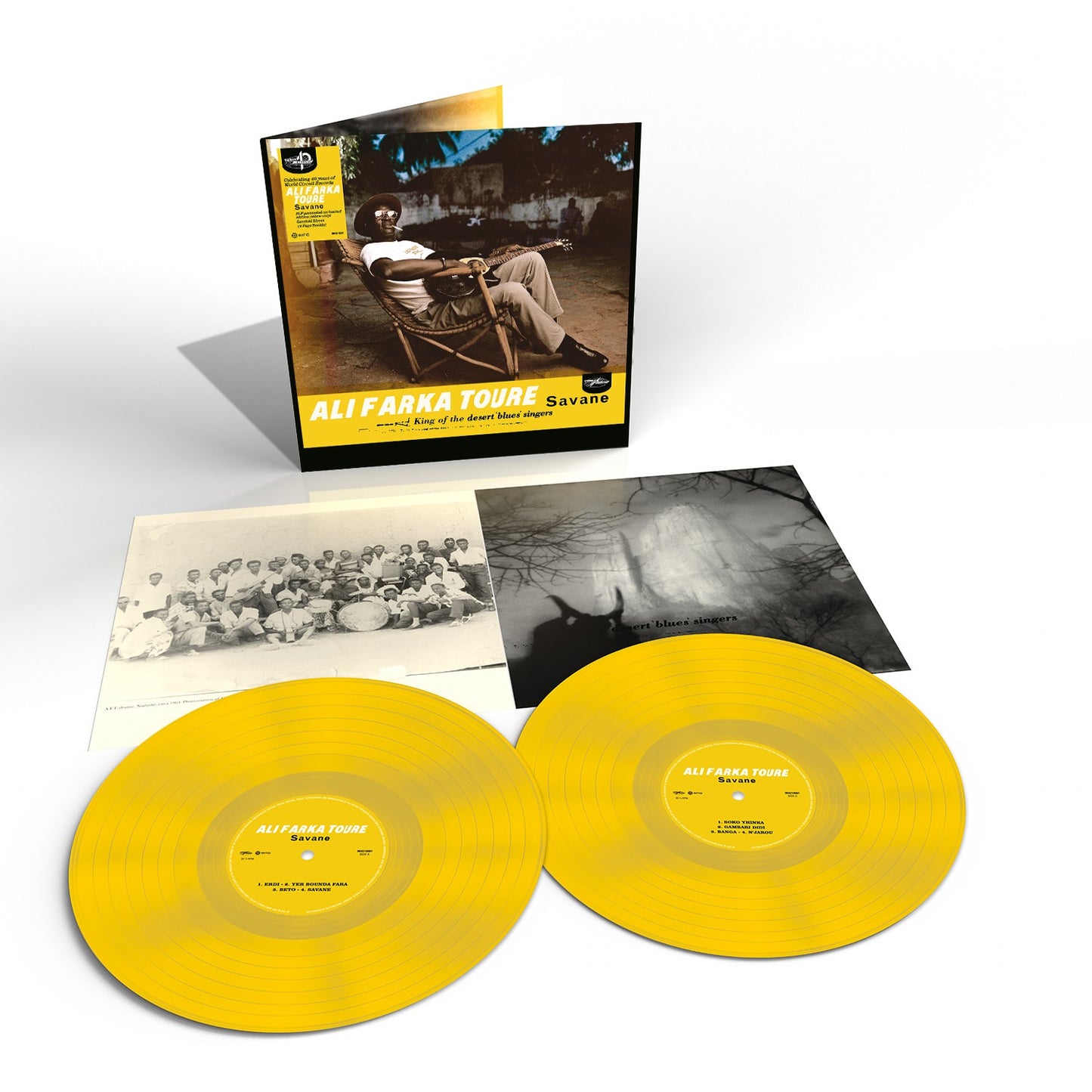 Image of Label Cover of 2xLP - NEW/NEW - ALI FARKA TOURE, Savane (20th Anniversary Edition) (BMG; 964218661, Europe 2026 Reissue, Gatefold, 16 Page Booklet, Yellow Vinyl), , Released in July 2006 via the World Circuit label, Savane was Ali Farka Tour  s final solo album, and a deeply resonant  farewell  work. Recorded in Bamako, Mali with his specially assembled down-home ngoni group, and often acclaimed as his finest album,  Savane  is both one of the most traditional and seemingly the most blues drenched 