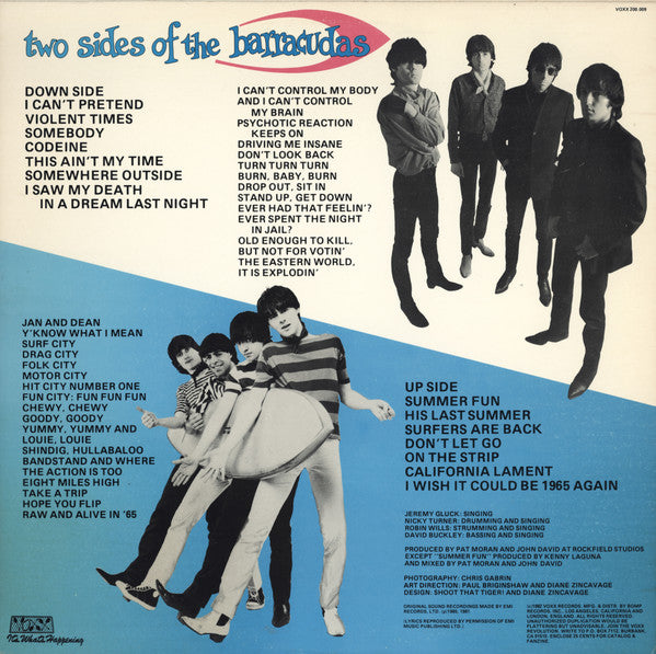 Image of Back Cover of LP - VG+/VG+ - BARRACUDAS, Drop Out With The Barracudas (Voxx Records; VOXX 200.009, US 1982), ,  - 2026275E