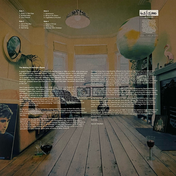 Image of Back Cover of 2xLP - VG+/VG+ - OASIS, Definitely Maybe (Big Brother; BLOOD330, UK 2024, Gatefold Lenticular Sleeve, 2 Inners, 180 Gram Vinyl, Yellow / Blue / White Colour-In-Colour Vinyl, Numbered Limited Edition of 15,000), 1272/15000,  - 2026277E