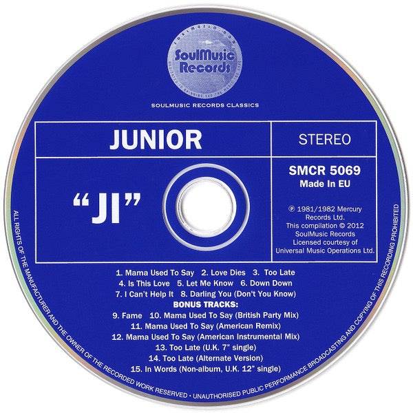 Image of Label Cover of CD - EX/EX - JUNIOR, Ji (SoulMusic Records; SMCR 5069, UK 2012 Reissue, Jewel Case), Opened Instore,  - 2416610C