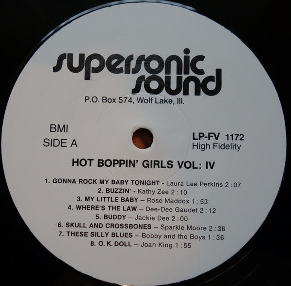 Image of Label Cover of LP - VG/VG+ - VARIOUS, Hot Boppin' Girls, Vol. IV (Supersonic Sound; LPFV1172, US 1986), ,  - 2046220S