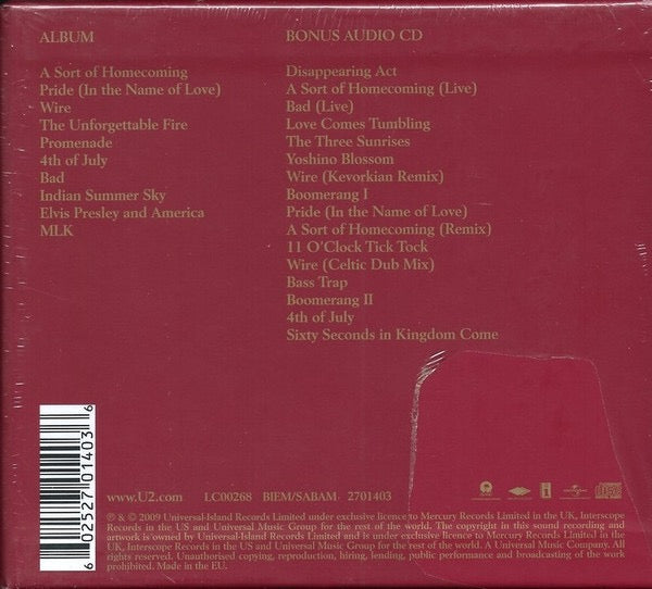 Image of Back Cover of 2xCD - VG+/VG+ - U2, The Unforgettable Fire (Island Records; 2701403, UK & Europe 2009 Reissue, Book Sleeve In Hard Slipcase), ,  - 2016415C
