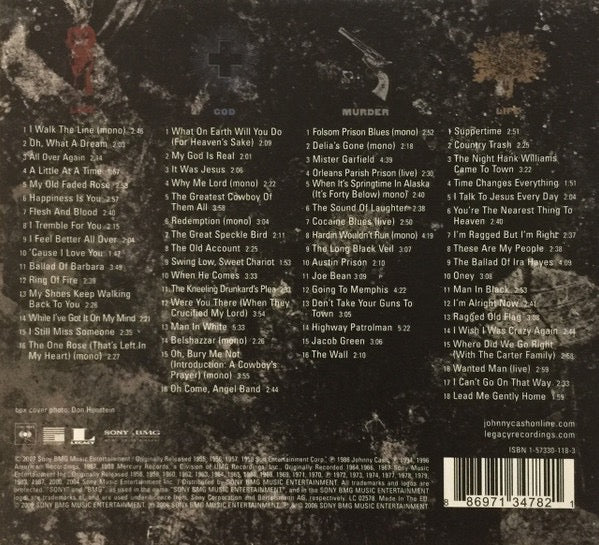 Image of Back Cover of 4xCD - VG+/EX - JOHNNY CASH, Love God Murder Life (Columbia; 88697134782, Europe 2007, Box Set), ,  - 2016416C