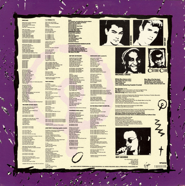 Image of Back Cover of LP - VG/VG+ - CULTURE CLUB, Kissing To Be Clever (Virgin; VP2232, UK 1982, Die Cut Picture Sleeve, Insert, Picture Disc), Light edge wear,  - 2146007S
