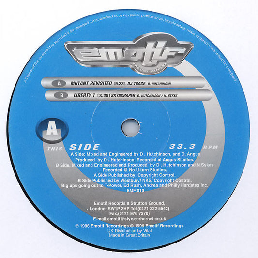 Image of Front Cover of 12" - /VG - DJ TRACE / SKYSCRAPER, Mutant Revisited / Liberty 1 (Emotif Recordings; EMF 010, UK 1996, Plain Sleeve), ,  - 2126022E