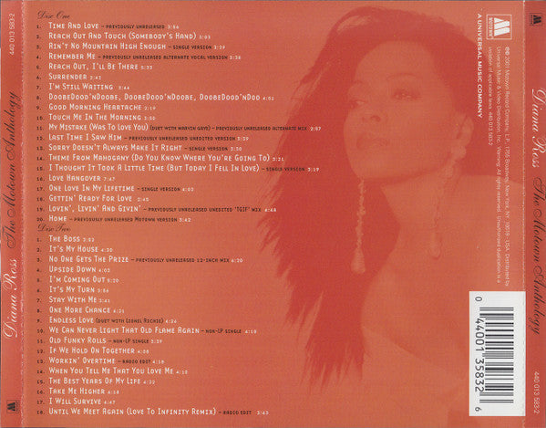 Image of Back Cover of 2xCD - VG+/VG+ - DIANA ROSS, The Motown Anthology (Motown ; 440 013 583-2, US 2001), Opened Instore,  - 2156020S
