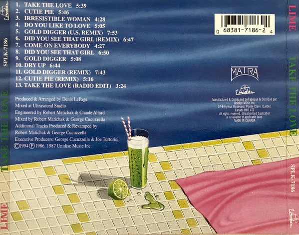Image of Back Cover of CD - VG+/VG+ - LIME, Take The Love (Unidisc; SPLK-7186, Canada 1994 Reissue, Jewel Case), Nice copy showing minimal sign of use.,  - 2116007C