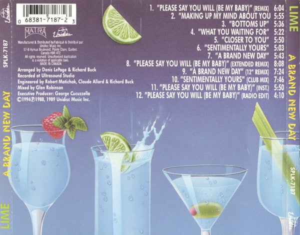 Image of Back Cover of CD - VG+/VG+ - LIME, A Brand New Day (Unidisc; SPLK-7187, Canada 1994 Reissue, Jewel Case), Nice copy showing minimal sign of use.,  - 2116047C