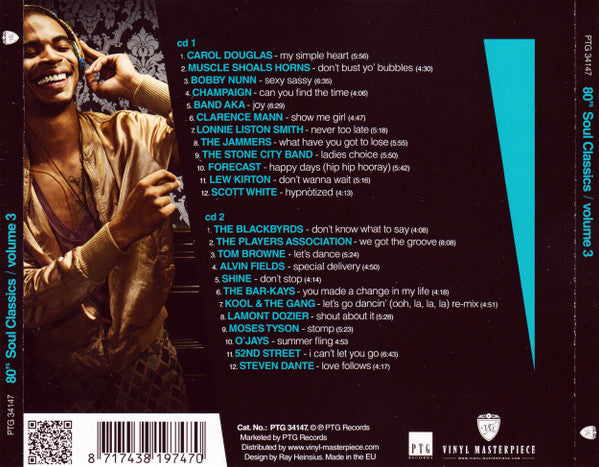 Image of Back Cover of 2xCD - VG+/VG+ - VARIOUS, 80's Soul Classics Volume #3 - Sweet Soul Vibes And Funky Club Tunes (PTG Records; PTG 34147, Netherlands 2012), Opened Instore,  - 2156043S