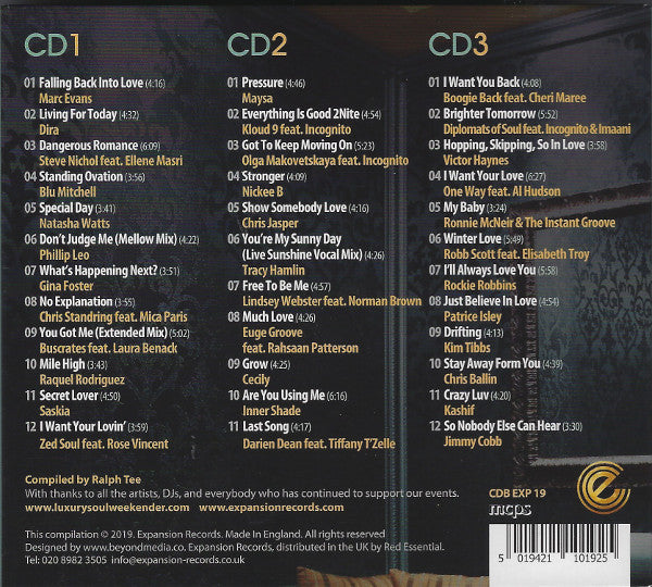 Image of Back Cover of 3xCD - VG+/VG+ - VARIOUS, Luxury Soul 2019 (Expansion; CDB EXP19, UK 2019), ,  - 2156046S