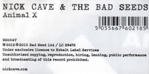 Image of Label Cover of 7" - VG/G+ - NICK CAVE & THE BAD SEEDS, Animal X (Bad Seed Ltd.; BS004V, UK 2013, Stickered Plastic Sleeve, Limited Edition Picture Disc, Record Store Day 2013), Light marks and hairlines only, Most likely from subpar plastic sleeve,  - 2116110C
