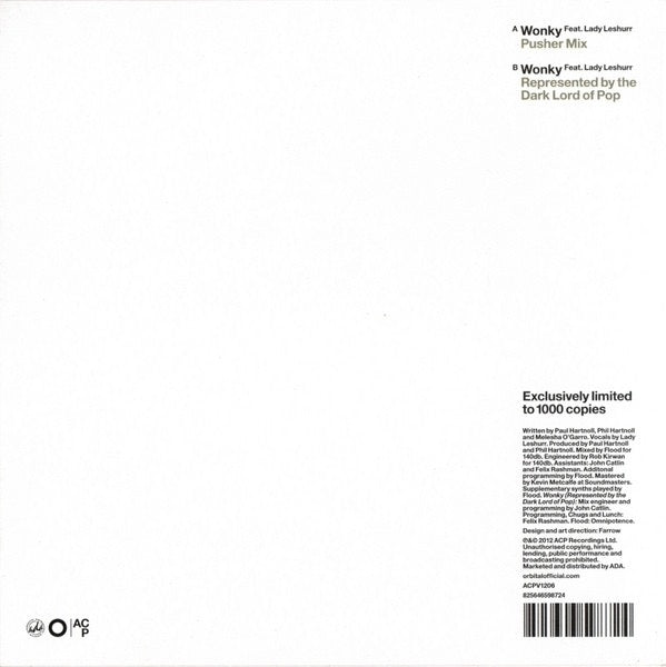 Image of Back Cover of 7" - VG+/VG - ORBITAL, Wonky (ACP Recordings; ACPV1206, UK 2012, Picture Sleeve, Limited Edition Of 1,000, Record Store Day 2012), A few light marks. ,  - 2116112C