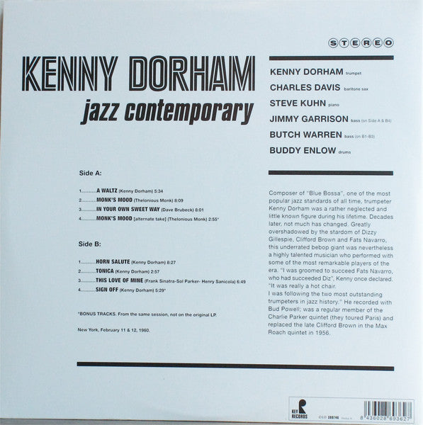 Image of Back Cover of LP - VG/VG - KENNY DORHAM, Jazz Contemporary (Key Records ; 399746, UK & Europe 2000s Reissue, Gatefold, 180 Gram Vinyl), Strong VG - a few hairlines, ring wear,  - 2146095S