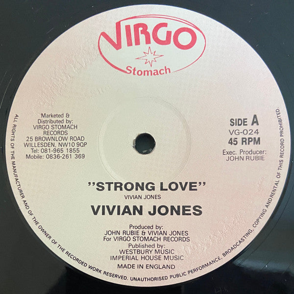 Image of Label Cover of 12" - VG/VG - VIVIAN JONES, Strong Love (Virgo Stomach; VG-024, UK 1991, Picture Sleeve), Conservative grading, nice copy.,  - 2146134S