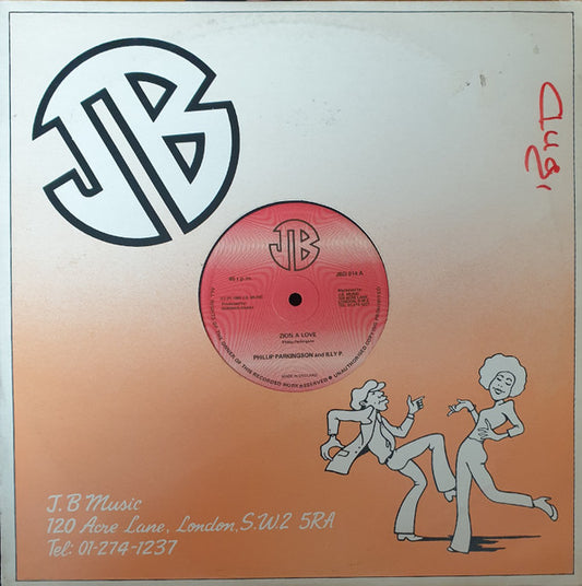Image of Front Cover of 12" - VG/VG+ - PHILLIP PARKINSON AND ILLY P., Zion A Love (JB Music; JBD 014, UK 1980, Company Sleeve), ,  - 2146142S