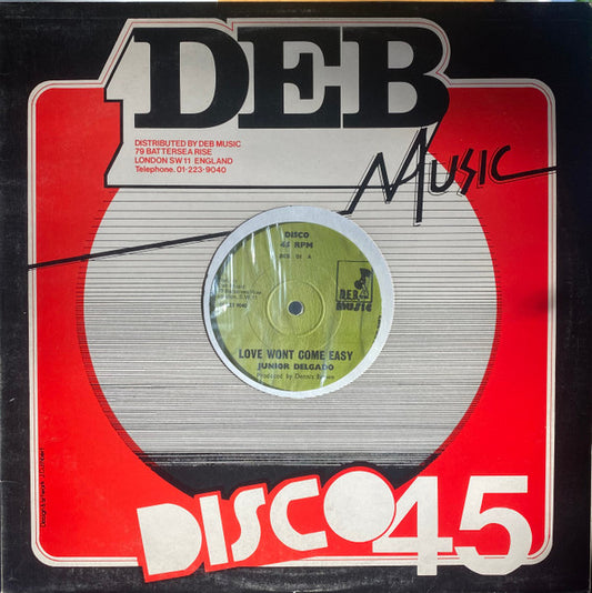 Image of Front Cover of 12" - VG/VG - JUNIOR DELGADO, Love Won't Come Easy / Famine (D.E.B. Music; DEB D1, UK 1978, Company Sleeve), Light lines only, conservative grading. Wear on company sleeve.,  - 2146146S