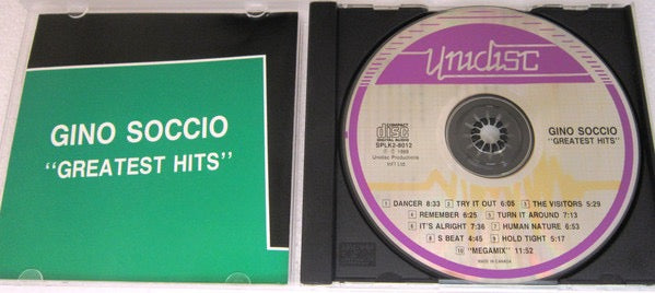 Image of Label Cover of CD - VG+/VG+ - GINO SOCCIO, Greatest Hits (Unidisc; SPLK2-8012, Canada 1989, Jewel Case), ,  - 2136048E
