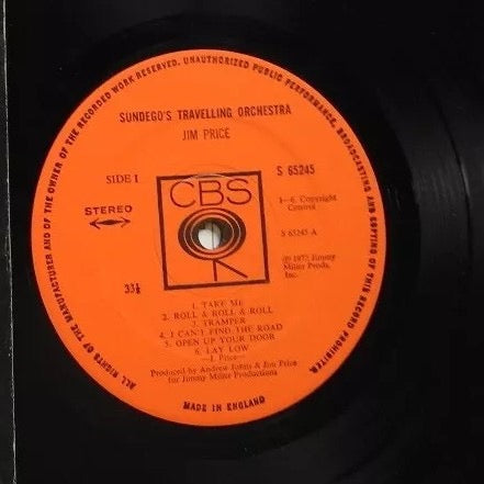 Image of Label Cover of LP - VG/VG+ - JIM PRICE, Sundego's Travelling Orchestra (CBS Orange Label; S 65245, UK 1972), ,  - 2116321C